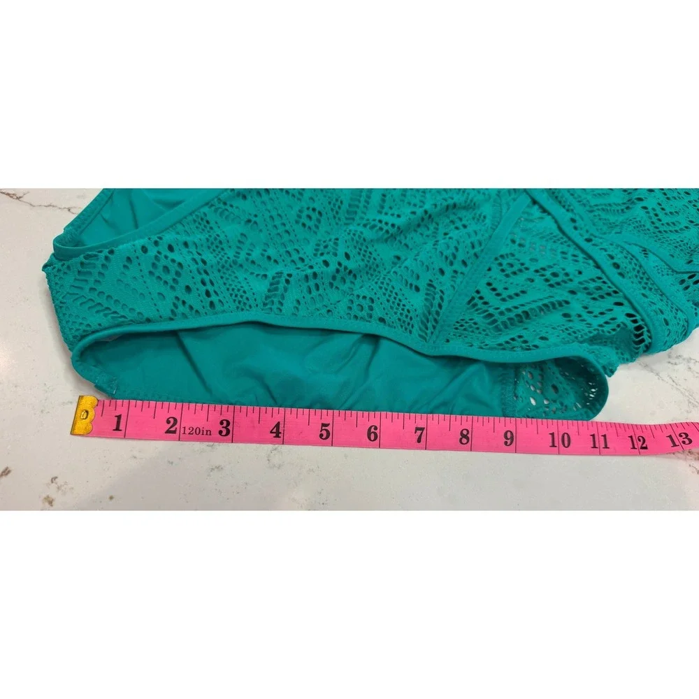 Becca Colorplay Lace Overlay One-Piece Swimsuit Teal Green High Neck‎ New